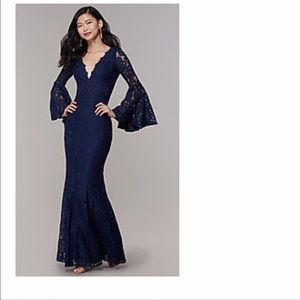 Bell sleeve navy blue lace evening dress size S